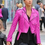 Jessica Alba Hot Pink Leather Jacket