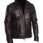 Mens Black Four Pockets Classic Biker Leather Jacket