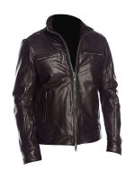 Mens Black Four Pockets Classic Biker Leather Jacket