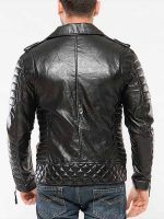 Mens Black Padded Motorcycle Leather Jacket - Image 3