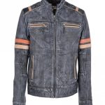 Mens Cafe Racer Distressed Motorcycle Leather Jacket