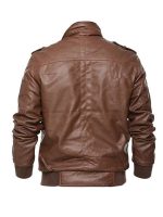 Mens Four Pockets Bomber Brown Leather Jacket - Image 2