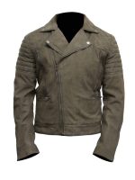 Mens Grey Suede Leather Motorcycle Jacket