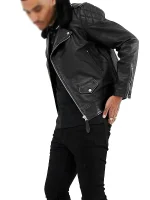Mens Leather Biker Jacket With Fur Collar - Image 3