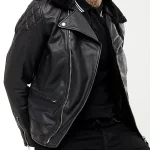 Mens Leather Biker Jacket With Fur Collar