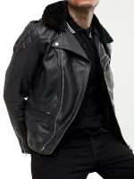 Mens Leather Biker Jacket With Fur Collar
