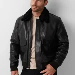 Mens Sherpa Collar Black Bomber Jacket
