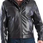 Mens Shine Black Hooded Leather Jacket