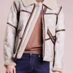 Mens White Waxed Leather Aviator Style Jacket
