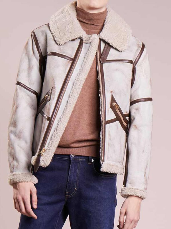 41mens-white-waxed-leather-aviator-style-jacket Mens White Waxed Leather Aviator Style Jacket - Image 1