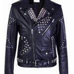 Silver Spiked Studs Black Genuine Leather Jacket