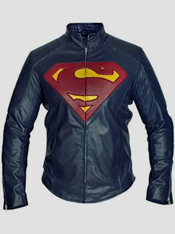 52superman-man-of-steel-blue-leather-jacket. Superman Man Of Steel Blue Leather Jacket - Image 1