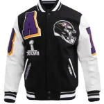 Baltimore Ravens Mashup Black & White Varsity Wool Leather Jacket