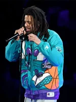 J. Cole 90s Charlotte Hornets Blue Hooded Jacket