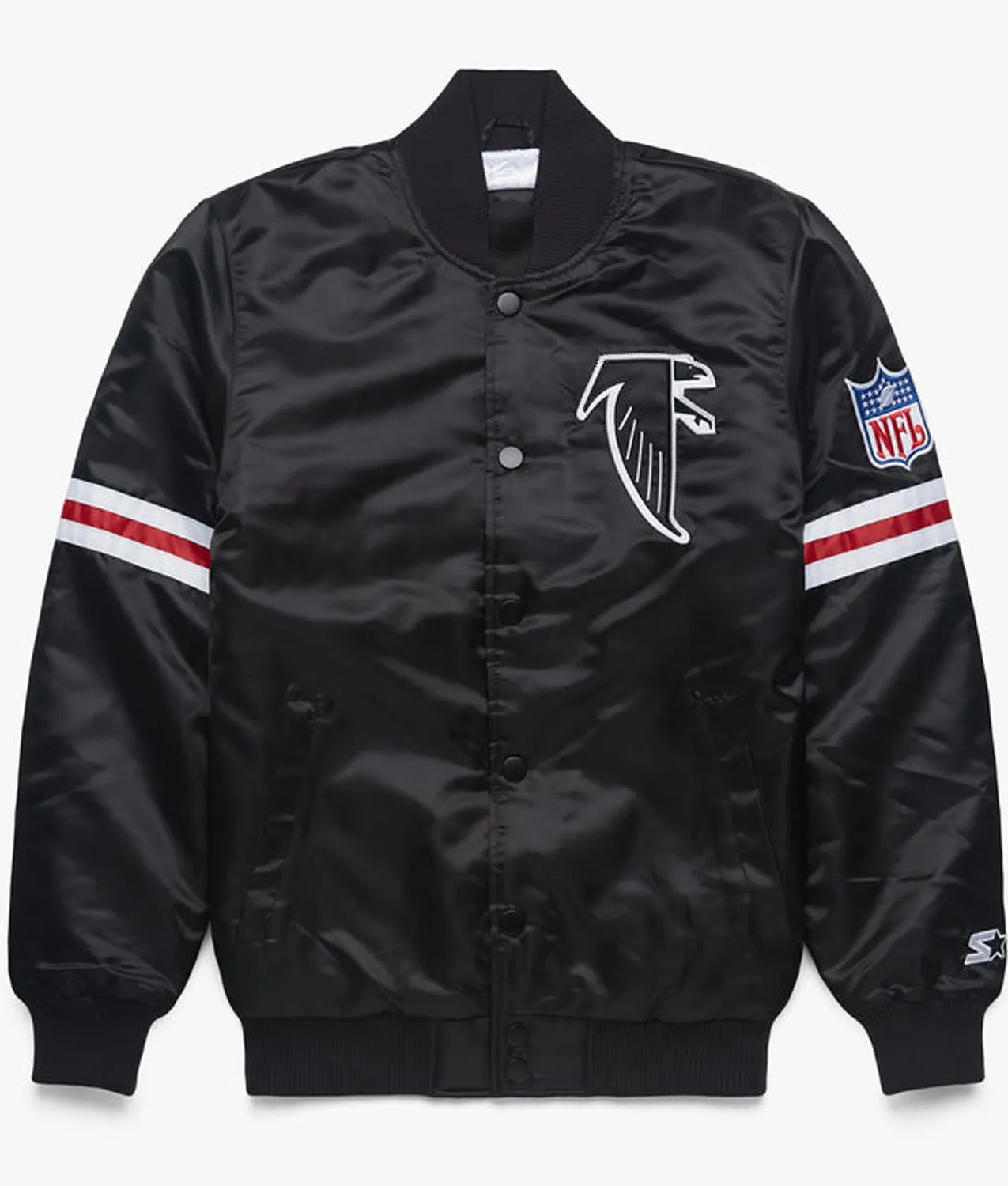 starter-atlanta-falcons-black-satin-jacket-01 Starter Atlanta Falcons Black Satin Jacket - Image 1