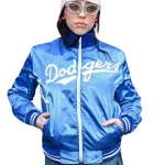 Billie Eilish Dodgers Blue Satin Varsity Jacket