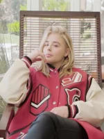 Chloë Grace Moretz Red and White Varsity Jacket - Image 2