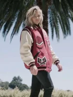Chloë Grace Moretz Red and White Varsity Jacket - Image 3