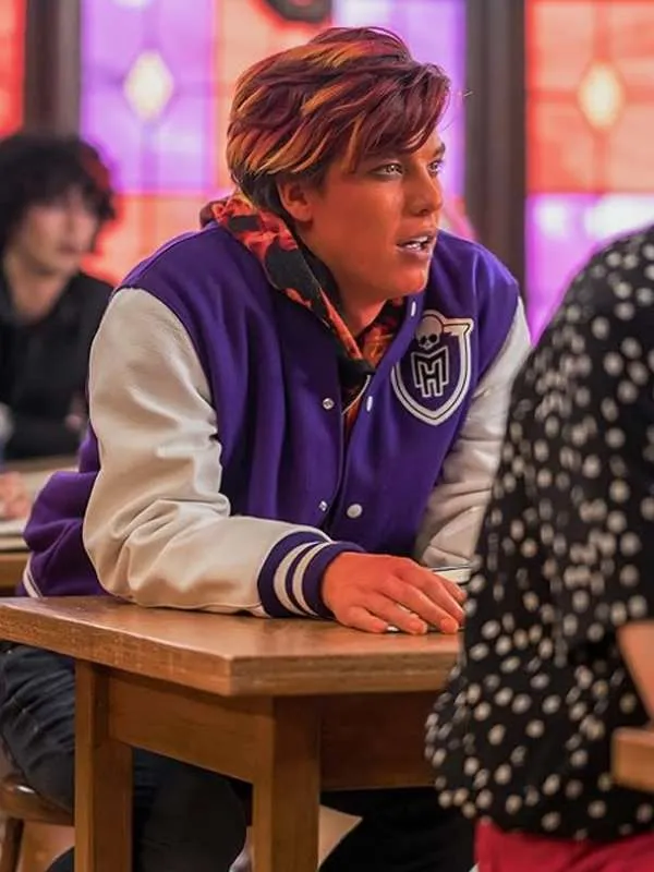 heath-burns-monster-high-2-purple-and-white-varsity-jacket-01 Heath Burns Monster High 2 Purple and White Varsity Jacket - Image 1