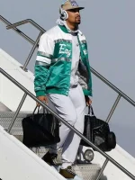 Jalen Hurts Philadelphia Eagles Super Bowl LVII Green and White Bomber Jacket - Image 6