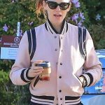 Jennifer Garner Streetstyle Pink Varsity Jacket