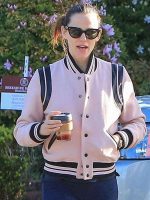 Jennifer Garner Streetstyle Pink Varsity Jacket