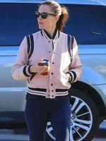 Jennifer Garner Streetstyle Pink Varsity Jacket - Image 3