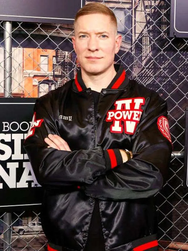 joseph-sikora-power-book-iv-force-black-satin-varsity-jacket-01 Joseph Sikora Power Book IV Force Black Satin Varsity Jacket - Image 1