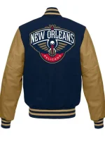 New Orleans Pelicans Blue and Brown Varsity Jacket - Image 2