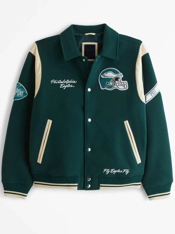 philadelphia-eagles-green-varsity-jacket-01 Philadelphia Eagles Green Varsity Jacket - Image 1
