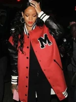 Rihanna Red and White Oversized Varsity Jacket