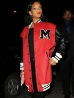 Rihanna Red and White Oversized Varsity Jacket - Image 2