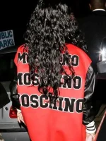Rihanna Red and White Oversized Varsity Jacket - Image 3