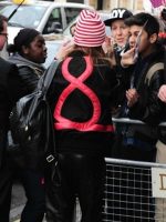 Rihanna Streetstyle Red Heart Black Varsity Jacket - Image 2