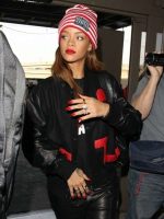 Rihanna Streetstyle Red Heart Black Varsity Jacket - Image 3