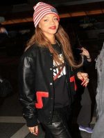 Rihanna Streetstyle Red Heart Black Varsity Jacket - Image 4