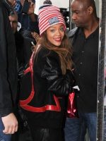 Rihanna Streetstyle Red Heart Black Varsity Jacket - Image 5