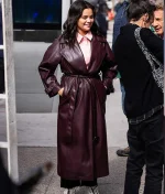 Selena Gomez Only Murders in the Building Brown Belted Leather Coat - Image 4