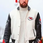 Travis Kelce Chiefs Black and White Varsity Jacket
