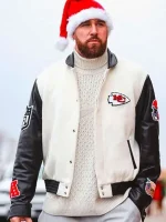 Travis Kelce Chiefs Black and White Varsity Jacket