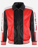 90’s Retro Style American Flag Leather Bomber Jacket