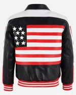 90’s Retro Style American Flag Leather Bomber Jacket - Image 2