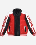 90’s Retro Style American Flag Leather Bomber Jacket - Image 3