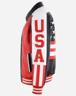 90’s Retro Style American Flag Leather Bomber Jacket - Image 4
