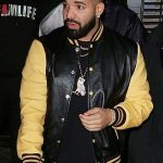 Drake Yellow Black Leather Varsity Jacket