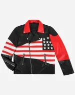 American Flag Biker Style Leather Jacket - Image 3