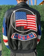 American Flag Leather Varsity Jacket