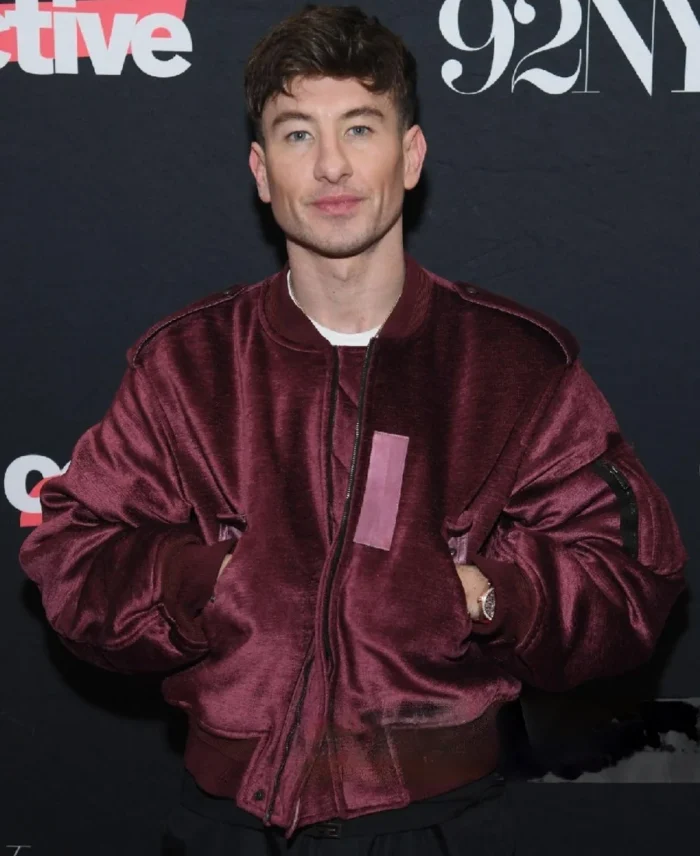 barry-keoghan-92y-talk-maroon-velvet-jacket-01 Barry Keoghan 92Y Talk Maroon Velvet Jacket - Image 1