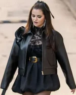 Black Rose Selena Gomez Cropped Leather Jacket - Image 2