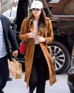 Dakota Johnson Brown Suede Coat